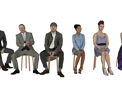 Women Sitting in a Group with Diverse Attire and Relaxed Postures 3d model