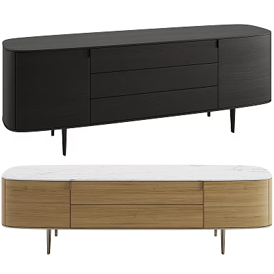 Modern TV Stand With Wooden Finish Marble Top Metal Legs And Storage Drawers 3d model
