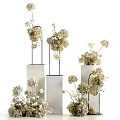 Elegant Modern White Flower Arrangements In Metal Stands And White Vases