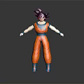 Goku Anime Character 3D Model With Spiky Black Hair Orange Outfit Blue Vest Standing Pose