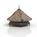 Traditional Conical Thatched Roof Building With Wooden Base And Spire Decoration