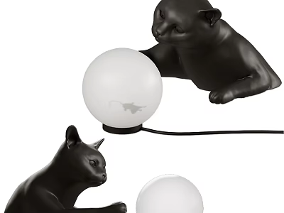 Decorative Black Cat Shaped Table Lamp With White Round Shade Modern Design 3d model