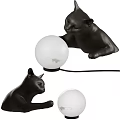 Decorative Black Cat Shaped Table Lamp With White Round Shade Modern Design