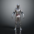 Medieval Knight Armor With Silver Metallic Shine And Red Sash Standing On Dark Background