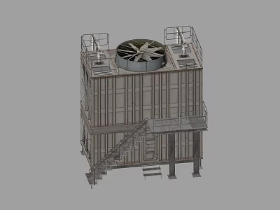 Cartoon Scene of Cooling Tower with Fan Platform Stairs and Metal Structure 3d model