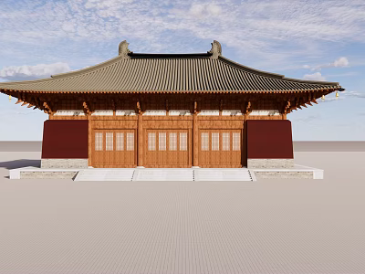 Ancient Chinese Architecture With Traditional Tiled Roof Red Walls And Wooden Doors 3d model