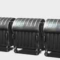 Black Metal Wheeled Trash Bins With Striped Design And Lids Set Of Three