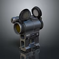 Black Trijicon Scope With Lens Covers And Mounting Bracket On Reflective Surface 3d model