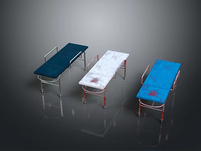 Medical Stretchers With Metal Frame Blue White Color For Patient Emergency Transport 3d model