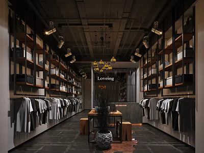 Elegant Modern Clothing Store Interior With Shelves Hanging Clothes And Lighting 3d model