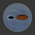 Orca and Whale Swimming in Blue Cylinder Tank with Red Boat on Water Surface