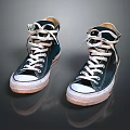 Pair of High Top Canvas Shoes in Black With White Laces and White Sole