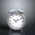Silver Dual Bell Alarm Clock Featuring White Dial Roman Numerals SHANZ On Dark Background