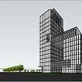 Modern High Rise Office Building With Glass Curtain Wall Illuminated Night View And Trees Sidewalks