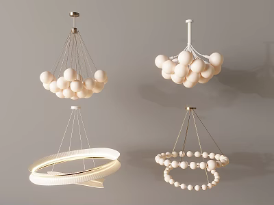 Modern Decorative Hanging Chandeliers With White Spherical And Circular Design Elements 3d model