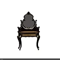 Classical Dressing Table With Ornate Mirror Wooden Frame Gold Accents And Drawer