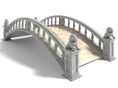 Traditional Stone Arch Bridge With Lion Statues Ornate Railing And Marble Surface 3d model