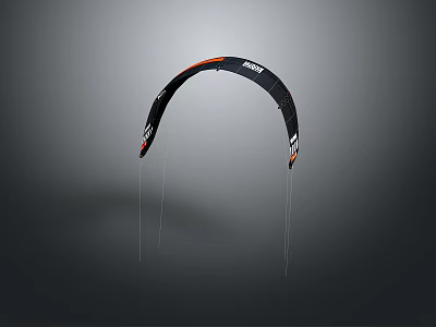 Stylish Black Kite With Orange White Accents And Two Hanging Strings On Grey Background 3d model