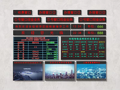Public Facilities Monitoring System With Digital Screens Real Time Data And Urban Night View 3d model
