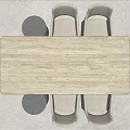 Modern Wooden Dining Table Set with Beige Upholstered Chairs and Black Stools