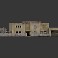 Traditional Earth-Toned Residential Building With Walled Compound Flat Roof Windows And Doorways