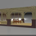 Wooden Pergola Structure With Lattice Roof Wooden Bench Stone Columns On Paved Outdoor Patio
