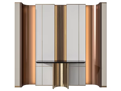 Modern Accent Wall Design With White Panels Copper Sides And Gold Vertical Strips 3d model