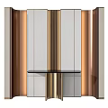 Modern Accent Wall Design With White Panels Copper Sides And Gold Vertical Strips