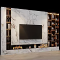 Marble TV Background Wall With Flat Screen TV Fireplace And Decorative Shelves 3d model