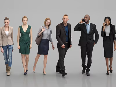 Group of Diverse People Walking Together in Formal Business Attire 3d model