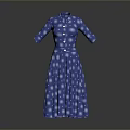 Blue With White Dots Long Sleeve Dress Featuring Button Front And Classic Style