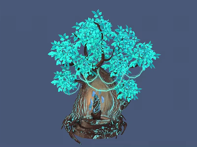 Luminous Tree Structure With Hollow Trunk Inner Luminous Elements Blue Glow And Root Decorations 3d model