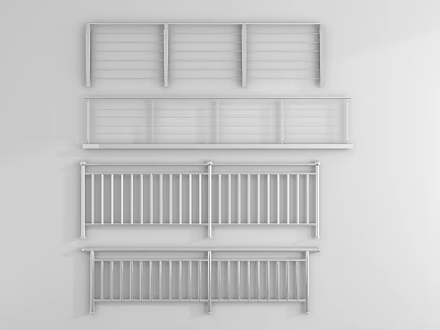 White Metal Fence Designs with Various Rail Patterns for Home Gardens 3d model