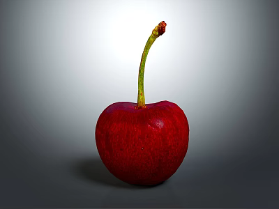 Vibrant Red Cherry with Fresh Yellow Stem Isolated on Gray Background 3d model