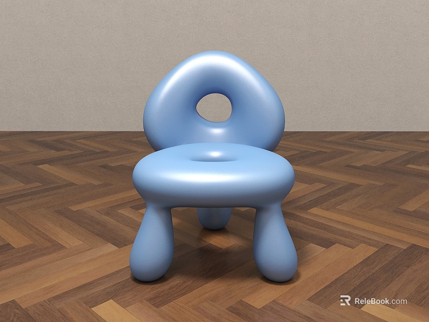Blue Rounded Children's Chair With Smooth Surface Hole In Backrest On Wooden Floor Light Wall 3d model 