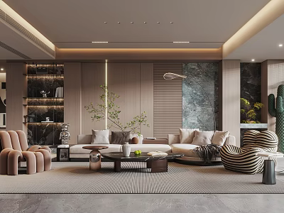Modern Living Room Interior With Neutral Tones And Stylish Furniture 3d model