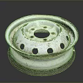 Vintage Rusty White Tire Wheel Rim with Multiple Holes and Red Edge