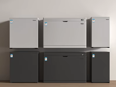 Multiple Silver and Black Upright Refrigerators and Freezers in Modern 3d model