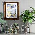 Modern Bar Chair Green Plant Hanging Painting Single Chair Combination 3d model