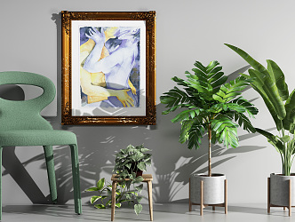 Modern Bar Chair Green Plant Hanging Painting Single Chair Combination 3d model