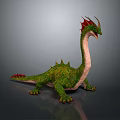 Green Fantasy Dragon Character With Red Spikes Long Neck And Scaled Body 3D Render