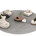 Cozy Modern Sofa Coffee Table Set With Curved Sofa Armchair Pillows Blanket And Rug