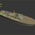 3D Model Water Vehicle Warship Featuring Wooden Deck Metal Hull And Artillery Equipment