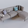 Gray L shaped Casual Sofa Set With Decorative Cushions And Throw Blanket 3d model