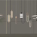 Modern Pendant Lights in Various Contemporary Designs Hanging in Minimalist Gray Interior