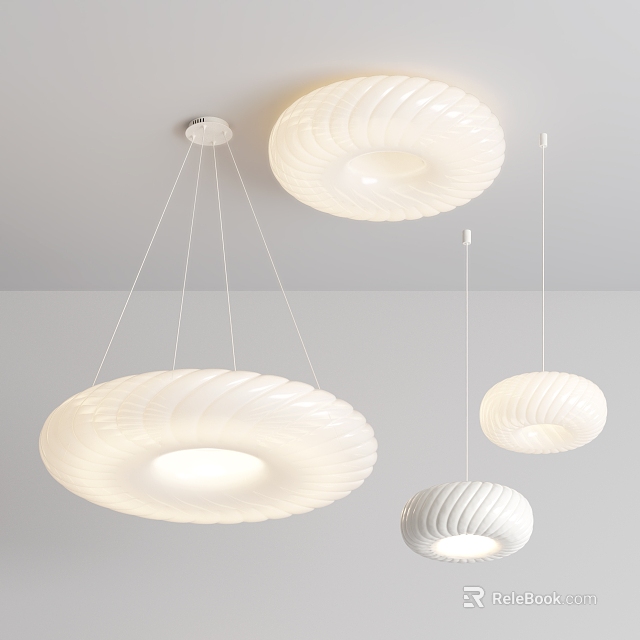 Modern White Pendant Lights With Spiral Design Soft Lighting Circular Shades For Interior Decor 3d model 