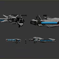 Futuristic Weapon With Floating Design Silver Blue Accents And Multiple Angles