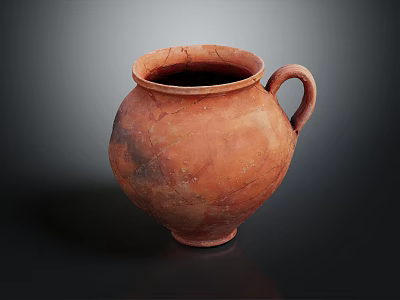 Ancient Rustic Red Clay Pot With Textured Surface And Single Handle 3d model