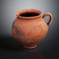 Ancient Rustic Red Clay Pot With Textured Surface And Single Handle 3d model
