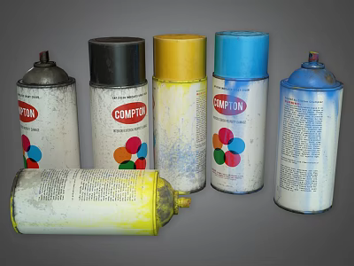 Fire Extinguisher Sprays With Compton Brand And Colorful Tops 3d model